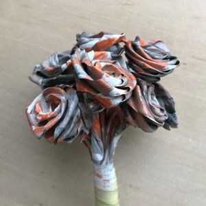 9 orange camo natural leaf handmade roses in a bouquet